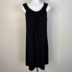St. Tropez West Shift Dress XS Black Braided Neckline Sleeveless Stretch Women's
